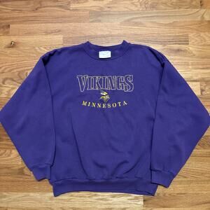 VTG 90s Minnesota Vikings Embroidered Crewneck Sweatshirt Size XL Purple